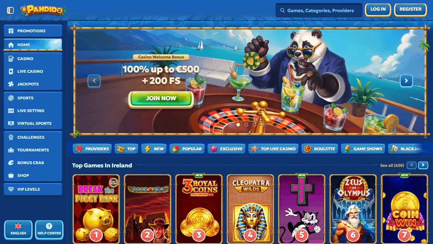 Pandido Casino welcome offer on desktop