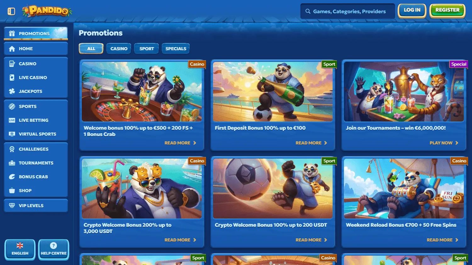 Pandido Casino promotions on desktop